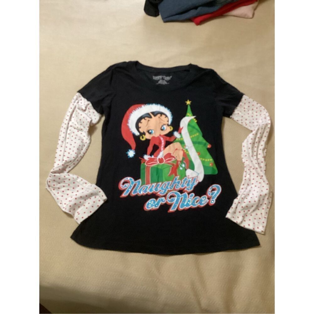 Vintage Betty Boop Long Sleeve Christmas Tee Shirt LJ